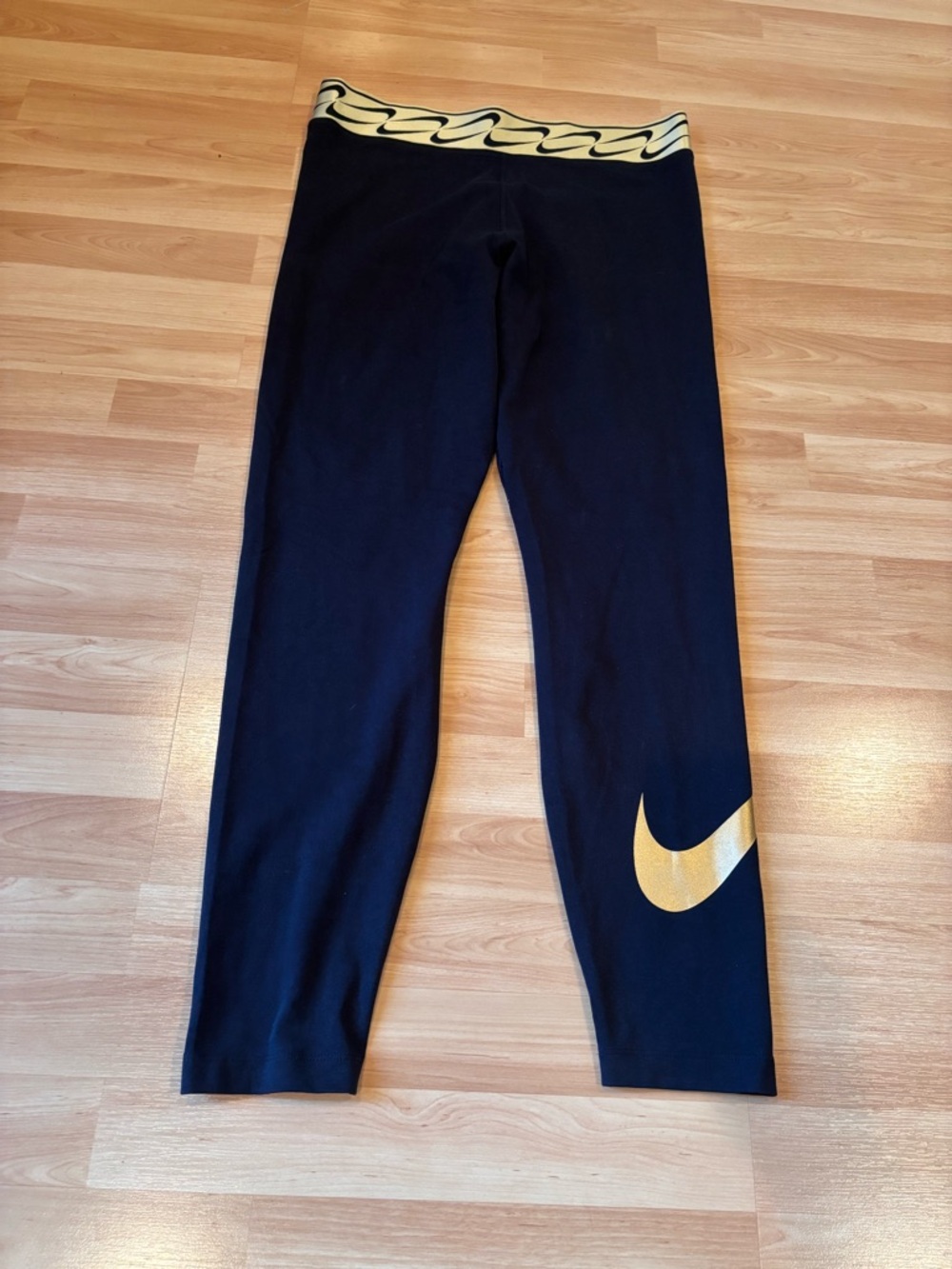 Nike Black Leggings with Gold Swoosh and Waistband